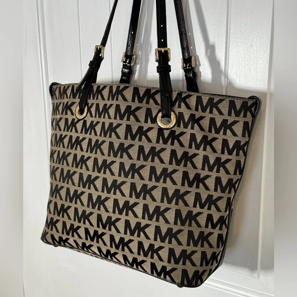 Michael Kors Monogram Tan and Black Jet Set Tote